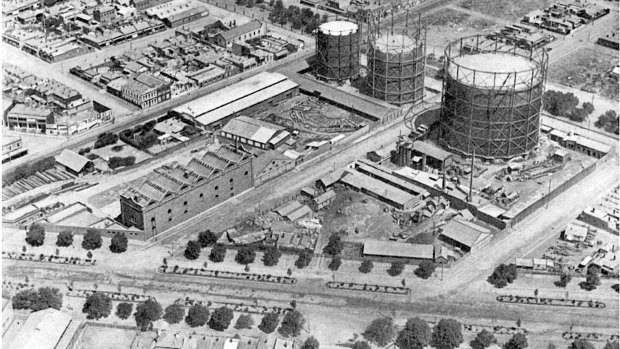 The three gasometers on the site at North Fitzroy.