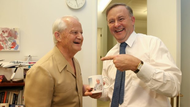 Liberal MP Philip Ruddock with Labor MP Anthony Albanese on Wednesday.