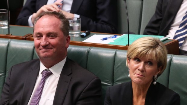 Deputy Prime Minister Barnaby Joyce and Foreign Affairs Minister Julie Bishop during question time on Wednesday.