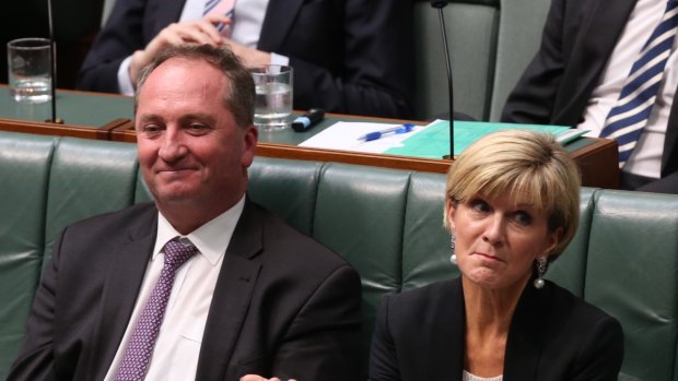 Deputy Prime Minister Barnaby Joyce and Foreign Affairs Minister Julie Bishop during question time on Wednesday.