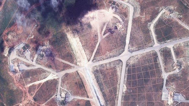 Shayrat air base in Syria, following U.S. Tomahawk Land Attack in April 2017. 