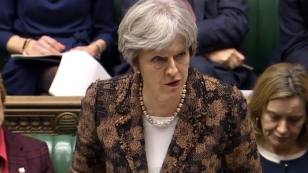 "Highly likely" Russia did it: Theresa May speaks in the House of Commons in London in March.