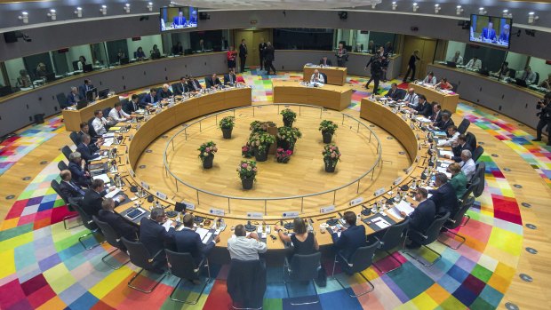 A general view of the round table meeting at an EU summit in Brussels.