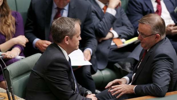 Opposition Leader Bill Shorten and Anthony Albanese during question time. Photo: Andrew Meares