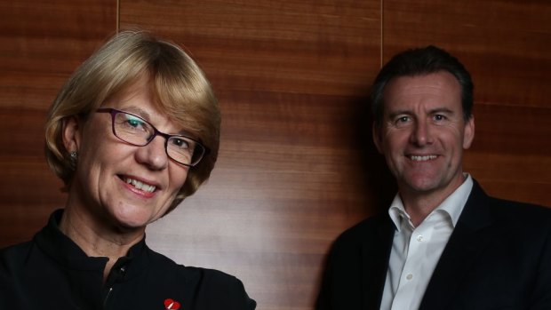 AFR 26TH MARCH 2015 alison watkins ceo coca cola and Barry o'connell md australian beverages Launcing Coke Life photo by louise kennerley AFR