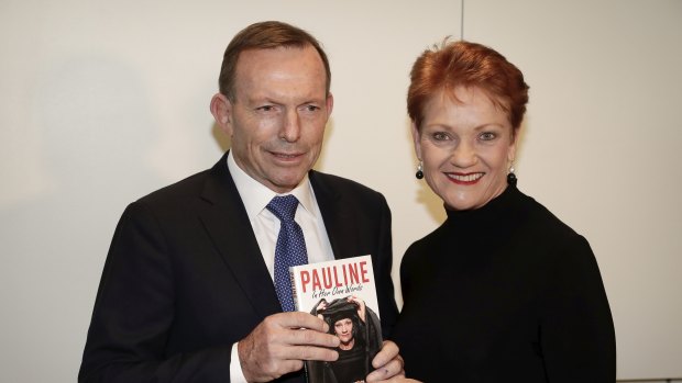 Tony Abbott warned of "Putin's death squads" stalking England as he launched Pauline Hanson's book on Tuesday