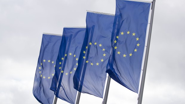 European Union banners. 