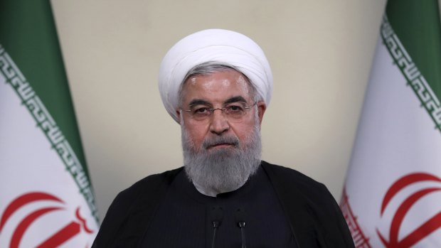 President Hassan Rouhani addresses the nation in a televised speech in Tehran, Iran.