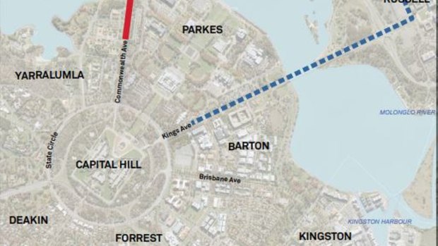 A bridge from the Acton peninsula was considered for the second stage of Canberra's light rail.