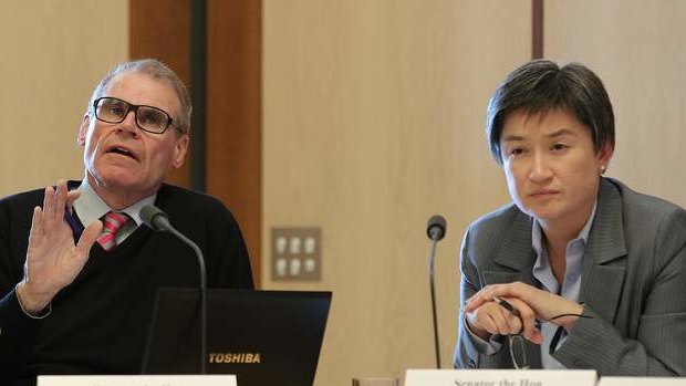 Senator John Faulkner and Senator Penny Wong during Budget Estimates at Parliament House. Photo: Alex Ellinghausen