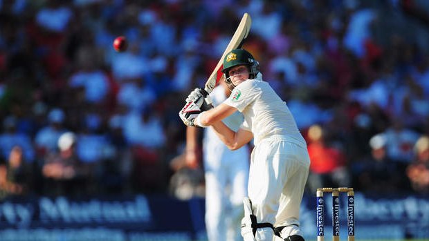 Australia's Steve Smith flicks England's Jimmy Anderson to the boundary on day one of the third Ashes Test.