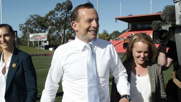 Opposition leader Tony Abbott and Liberal candidate Fiona Scott in Penrith, NSW, on Tuesday.