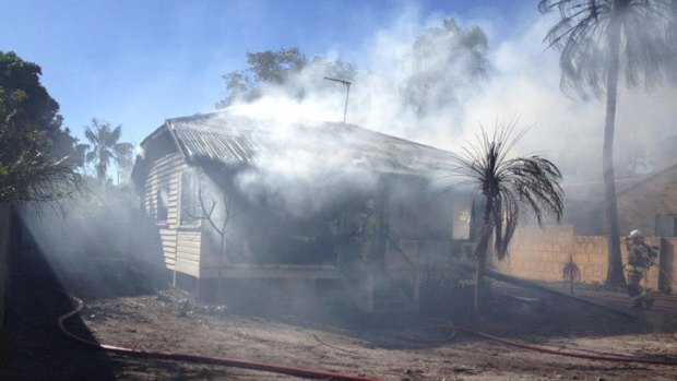 A home in Mudjimba destroyed by fire on Monday.