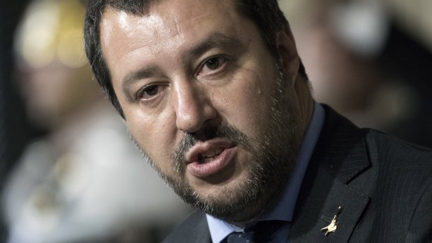 Matteo Salvini, leader of the eurosceptic party League, speaks during a news conference following a meeting with Italy's President Sergio Mattarella at the Quirinale Palace in Rome, Italy.