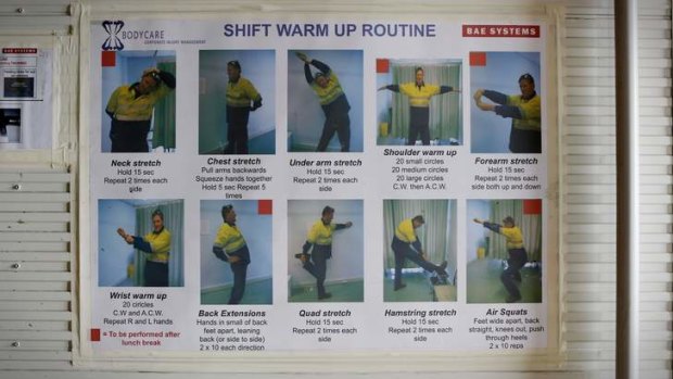 Warm up exercise guide for workers at BAE Systems in Williamstown, Melbourne.