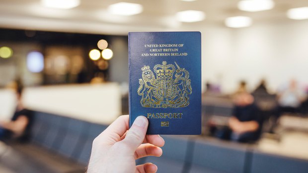 A mock-up of the new blue UK passport
