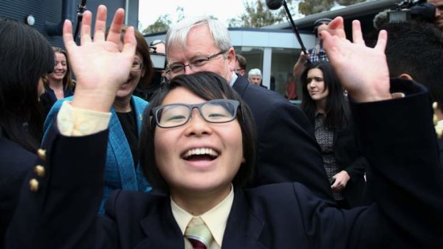 Prime Minister Kevin Rudd at Bede Polding College in  Sydney on Friday.