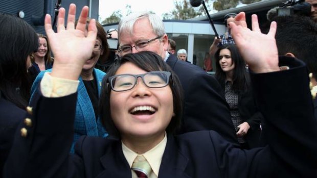 Prime Minister Kevin Rudd at Bede Polding College in  Sydney on Friday.