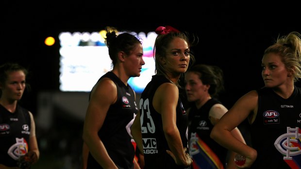 Carlton's AFLW team after the loss to the Western Bulldogs in February.