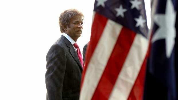 Kamahl arrives to recite the Gettysburg Address on the 150th anniversary, at Parliament House. Photo: Alex Ellinghausen