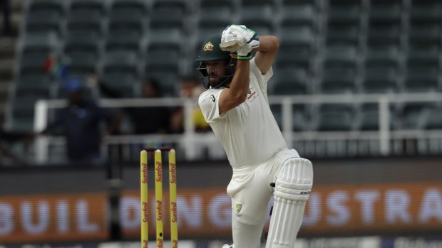 Australia's batsman Joe Burns watches his shot on day four of the Test.