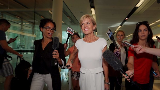 Foreign Minister Julie Bishop arrives at Canberra Airport on Sunday.