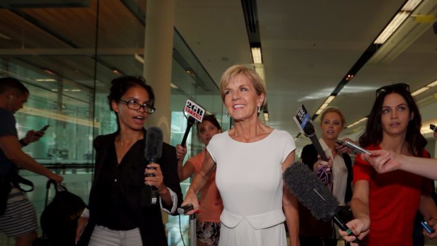 Foreign Minister Julie Bishop arrives at Canberra Airport on Sunday.