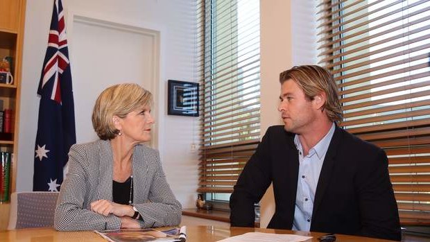 Minister for Foreign Affairs Julie Bishop met with Australian Hollywood actor Chris Hemsworth  on Wednesday. Photo: Andrew Meares