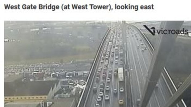 The West Gate Bridge is heavy with traffic after a crash closed a lane this morning.