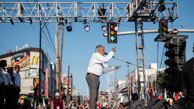 Andres Manuel Lopez Obrador, presidential candidate of the National Regeneration Movement Party at a rally in Tijuana, Mexico, on Sunday.