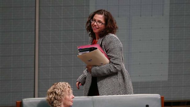 Labor MP Amanda Rishworth leaves the chamber under 94a. Photo: Alex Ellinghausen