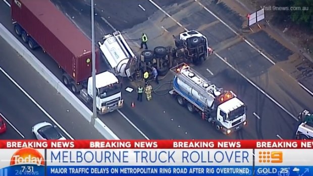 The truck rollover on the Western Ring Road.