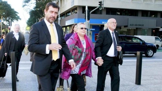Gerard Baden-Clay's lawyer Peter Shields (left) arrives at court with Gerard Baden-Clay's parents Nigel and Elaine.