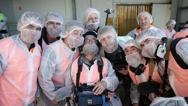 The photographers and cameramen travelling with Coalition leader Tony Abbott in Devonport, Tasmania, on Thursday.