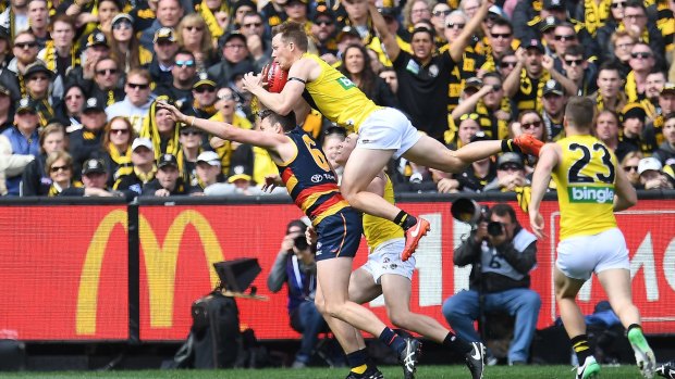 Jack Riewoldt of the Tigers marks during last year's AFL grand final.
