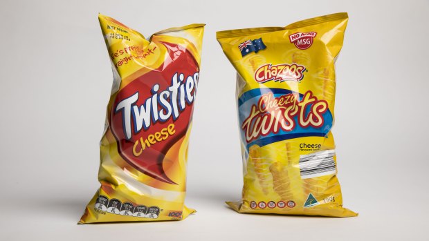 Frito-Lay's Twisties and Aldi's Cheezy Twists.