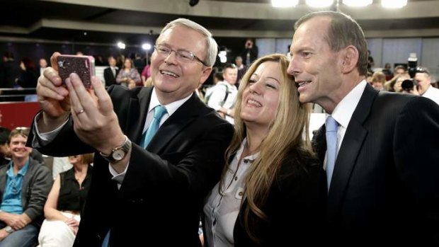 ELECTION 2013: Nada Makdessi requests for a photo after the People's forum with Prime Minister Kevin Rudd and Opposition Leader Tony Abbott at the Rooty Hill RSL in Western Sydney, on Wednesday 28 August 2013. Photo: Alex Ellinghausen