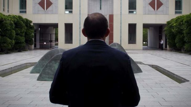 Prime Minister Tony Abbott waits in the Prime Minister's courtyard to greet Indonesian Vice President Dr Boediono at Parliament House. Photo: Andrew Meares