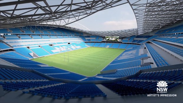 Artist impression of the refurbished ANZ Stadium in Olympic Park. The Berejikilian government announced on Thursday it would spend $800 million converting the stadium to a rectangular facility, rather than rebuilding the stadium, saving taxpayers $500 million.