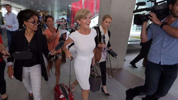 Foreign Minister Julie Bishop arrives at Canberra Airport on Sunday.