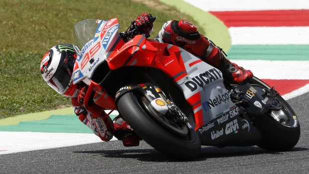 Lorenzo leans into a corner on his way to victory. 