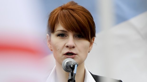 Maria Butina, leader of a pro-gun organisation in Russia, speaks to a crowd during a rally in support of legalising the possession of handguns in Moscow, Russia.