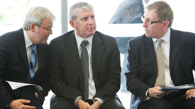 Kevin Rudd, Brendan O'Connor and Bruce Flegg at the opening of a new homeless facility in Brisbane in 2012.