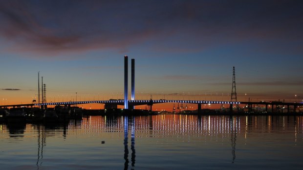 Summer in the city.... nearly. Twilight at Docklands seen through the Bolte Bridge.