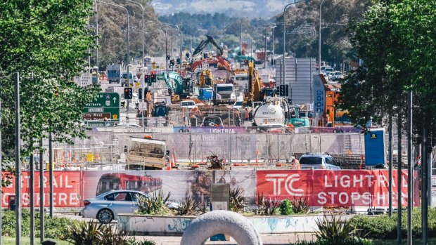 Northbourne Avenue amid light rail work: Disruption from construction in the city has meant lower than expected parking revenue, the ACT government says.