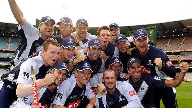 Gun team: The Bushrangers celebrate their Ryobi Cup win over Tasmania at the MCG in 2011.
