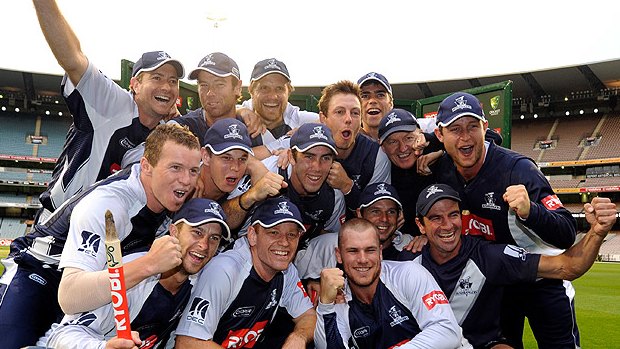 Gun team: The Bushrangers celebrate their Ryobi Cup win over Tasmania at the MCG in 2011.