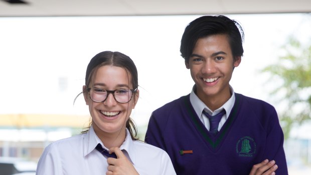 High-achieving students at Brighton Secondary College Rhyana Ishaq and Darcy Vissenjoux support the initiative.