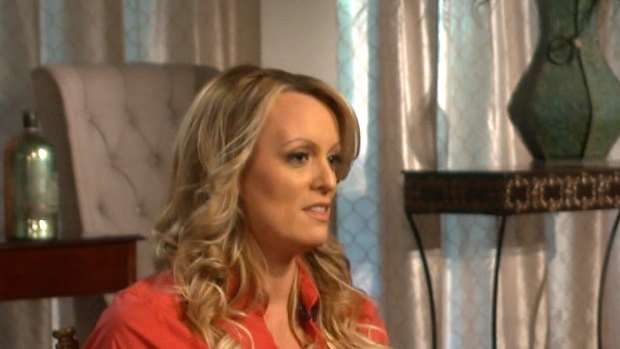 Stormy Daniels, left, during an interview with Anderson Cooper on 60 Minutes in the US.