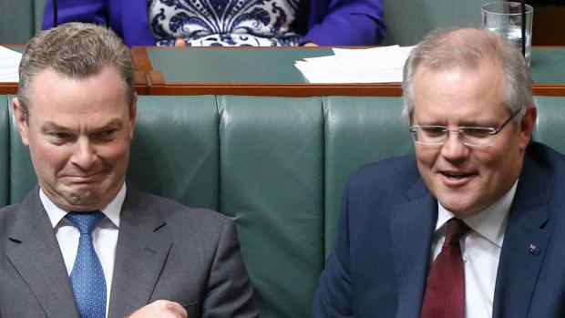 Innovation Minister Christopher Pyne and Treasurer Scott Morrison during question time on Wednesday.